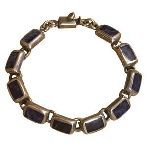 Taxco Bracelet Sterling Silver & Sodalite Inlay Vintage Makers Mark TJ-57 Mexico